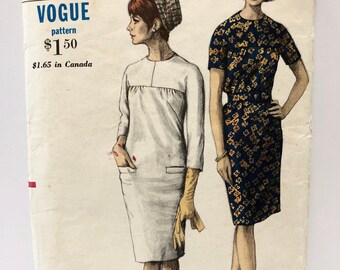 Vintage 1960's Vogue 6688 One-Piece Dress Pattern Size 12