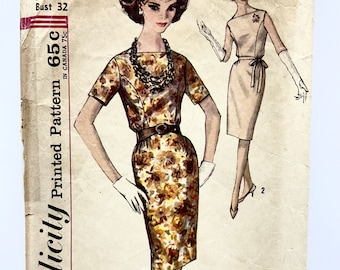 Vintage 1960's Simplicity 4880 Size 12 Sleeveless or Short Sleeve Sheath Dress Pattern Slim Skirt