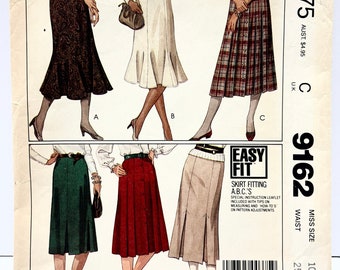 Vintage 1980's McCall's 9162 Size 10 Midi Skirt Pattern with Variations