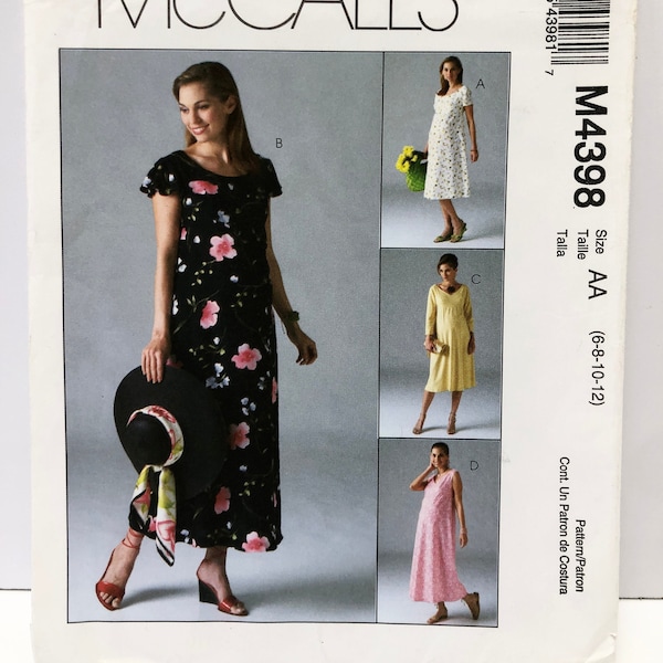 McCall's M4398 Taille AA 6-8-10-12 Robe de maternité en deux longueurs à manches longues ou courtes