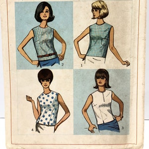1960&#39;s Simplicity 6316 Size 12 How To Sew Blouse Pattern Sleeveless