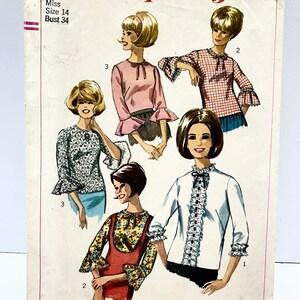 Vintage 1960&#39;s Simplicity 6649 Size 14 Set of Blouses Pattern