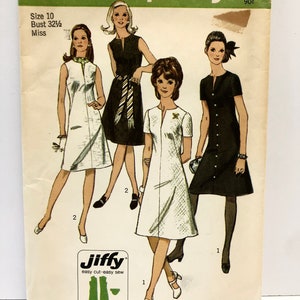Vintage 1970&#39;s Simplicity 9221 Jiffy A-line Dress Size 10