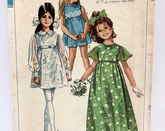Vintage 1960's Simplicity 8175 Girls Size 6 Dressy Dress Pattern Flower Girl Party Communion Easter
