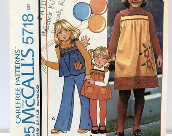Uncut Vintage 1970's McCall's 5718 Girls Size Large 12-14 Jumper or Top Pattern Quick & Easy