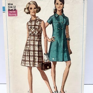 Vintage 1960&#39;s Simplicity 8140 Size 12 Bust 34 Front Button Dress Pattern