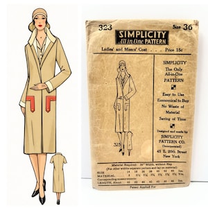 Antik 1920-tals Simplicity 323 storlek 36 flapper stil kappa mönster komplett