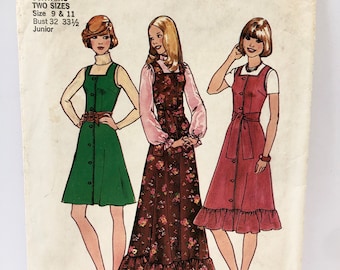 Unut Vintage 1970's Simplicity 7059 Sizes 9 & 11 Long or Short Jumper Pattern Cottagecore