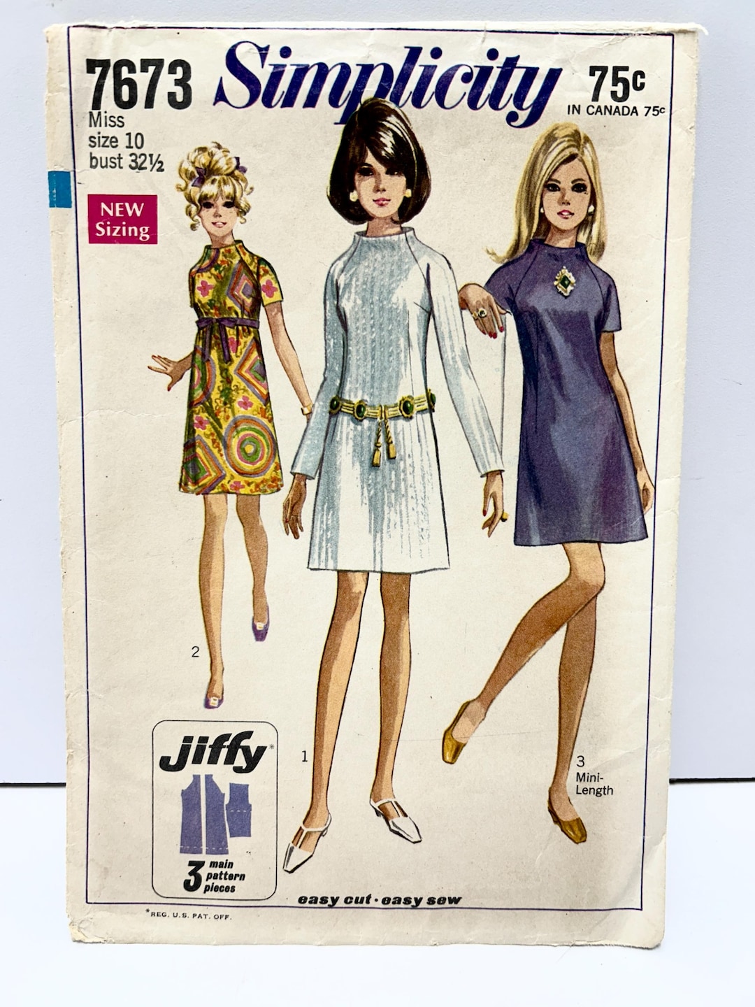 Uncut Vintage 1960's Simplicity 7673 Size 10 Jiffy Dress Pattern Long ...