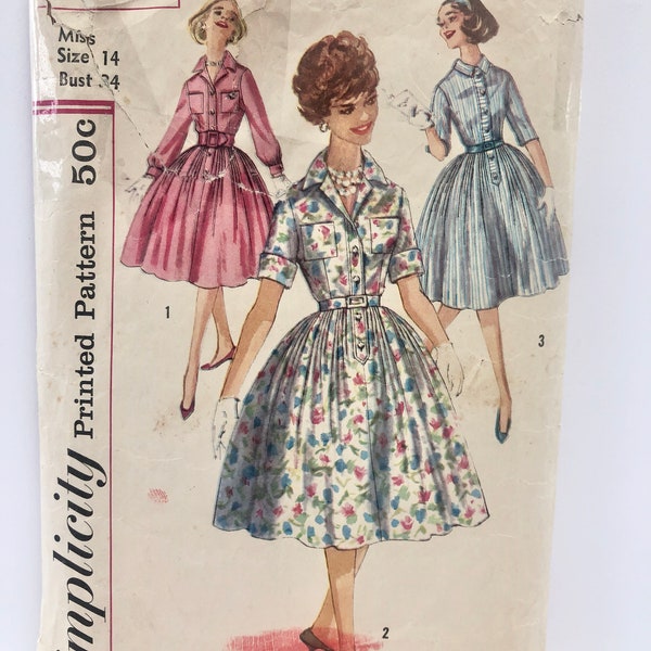 Vintage 1950's Simplicity 3039 Dress with Full Skirt Size 14 Complete