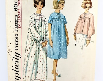 Uncut Vintage 1960's Simplicity 5193 Size 16 Bust 36 Nightgown and Bed Jacket Pattern