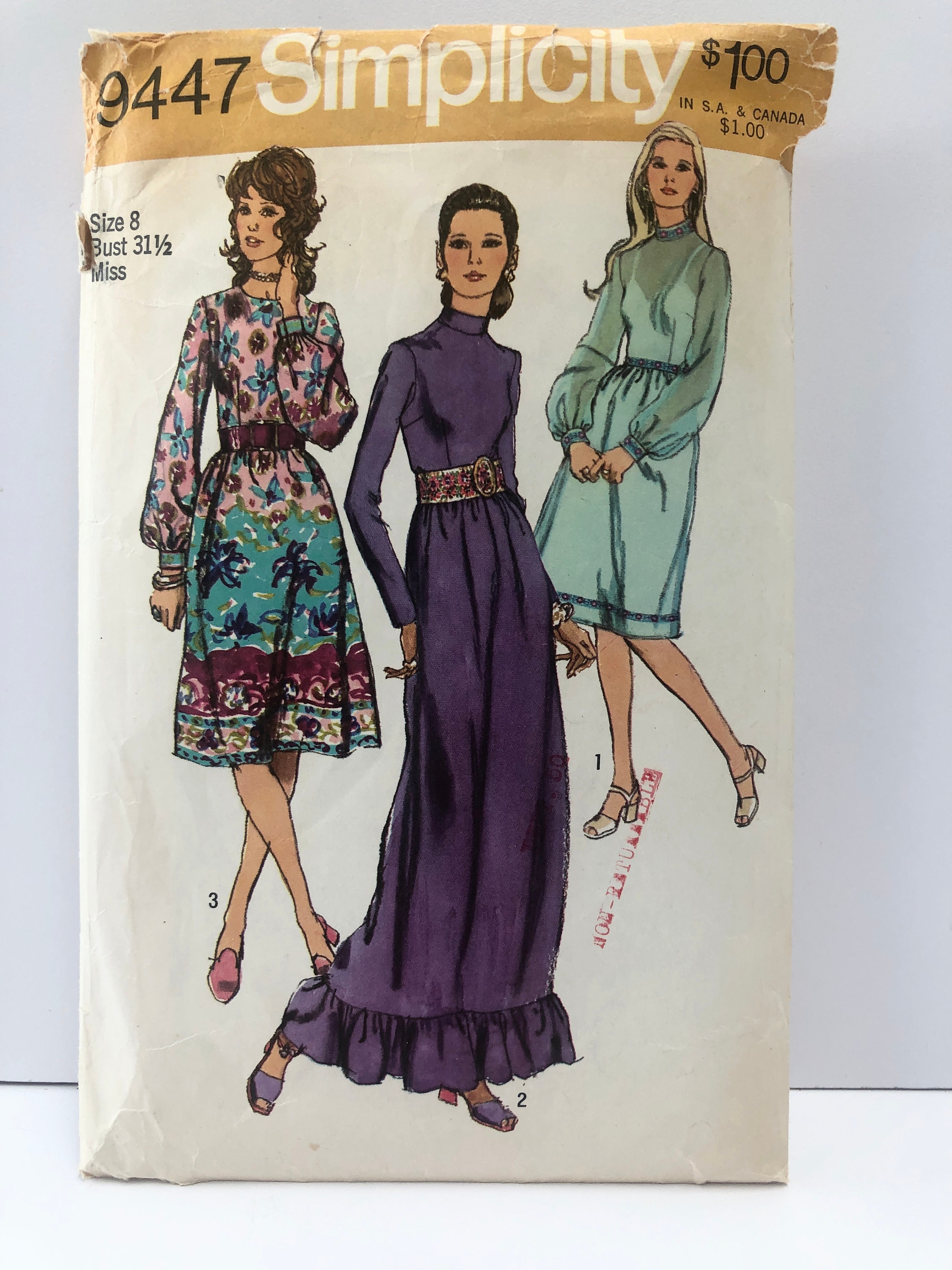 Vintage 1970's Simplicity 9447 Dress or Maxi Dress Pattern Size 8 - Etsy