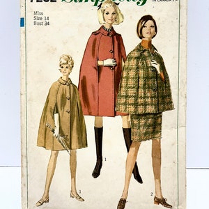 Vintage 1960&#39;s Simplicity 7262 Size 12 Cape and Skirt Pattern