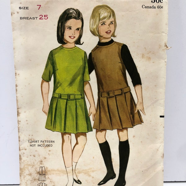 Vintage 1960's Butterick 3414 Girl's Size 7 Dress or Jumper Pattern School Uniform