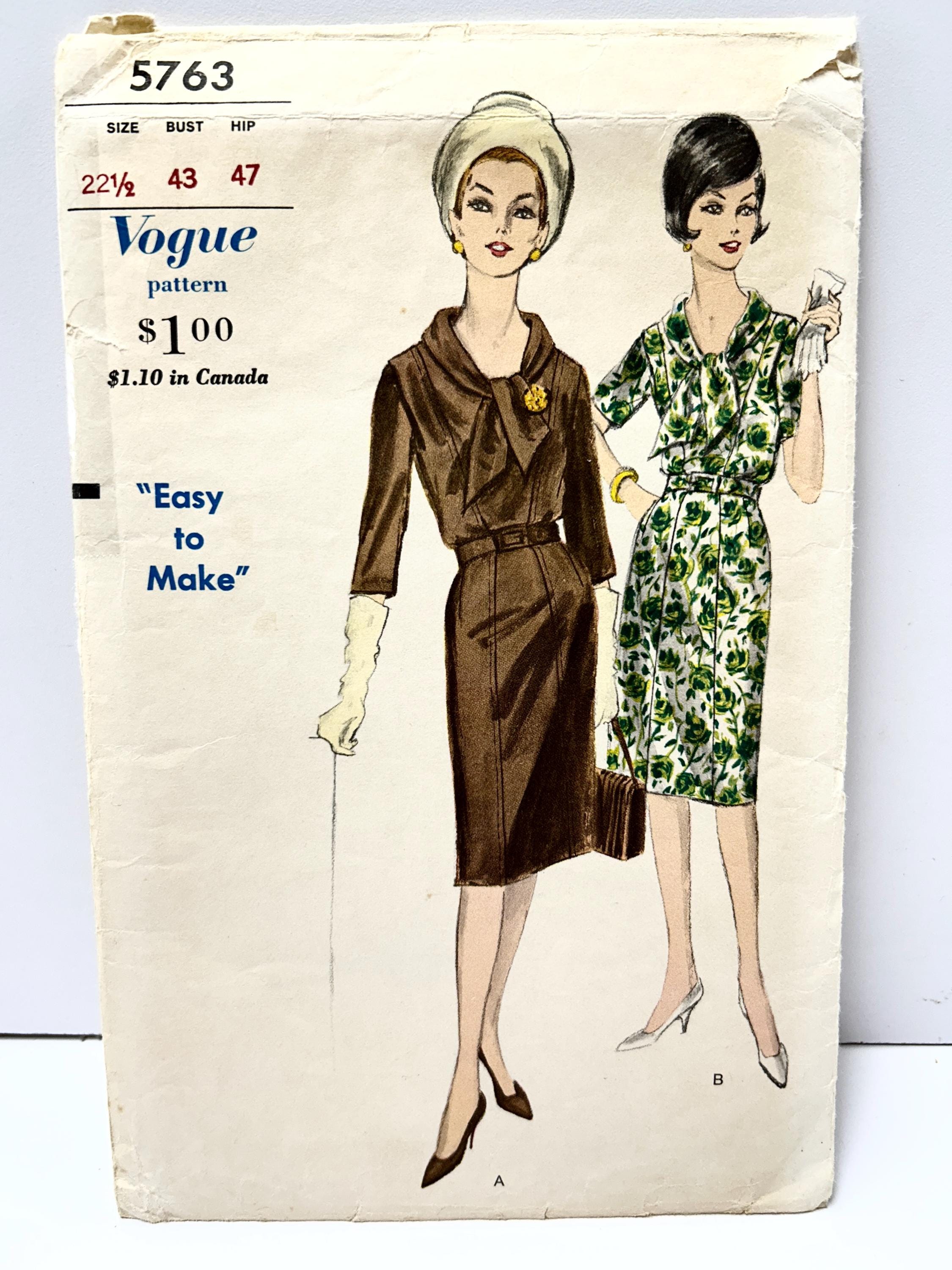 Vintage 1960's Vogue 5763 Half Size 22 Easy to Make Dress Pattern