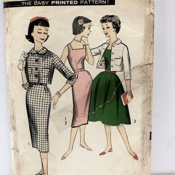 vintage 1950's Advance 8545 Taille 12 Teen Dress Full ou Slim Skirt Jacket Pattern