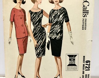 Nieobrobiony wzór na sukienkę i kurtkę McCall's 6721 w rozmiarze 14 z lat 60. XX wieku