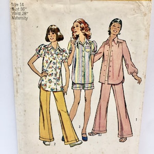 Uncut Vintage 1970&#39;s Simplicity 5591 Size 14 Maternity Shirt Shorts Bell Bottom Pants Pattern