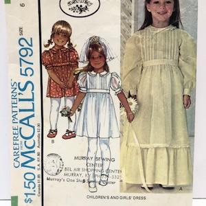 Vintage 1970&#39;s McCall&#39;s 5792 Child Size 6 Laura Ashley Dressy Dress Pattern Ruffles Puffy Sleeves Cottagecore
