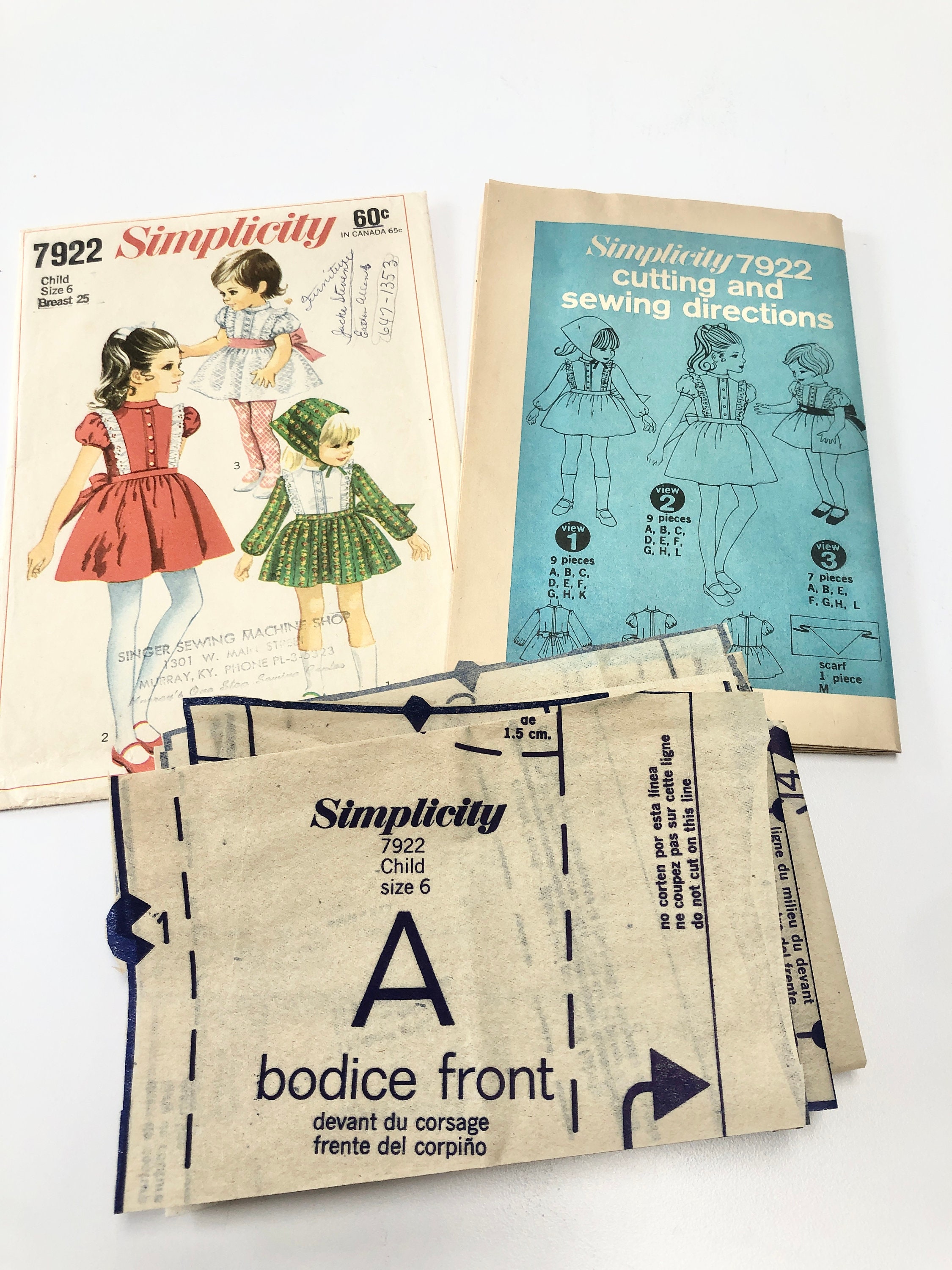 Simplicity Sewing Pattern 7922 Girls Dress Child Size 5-6X