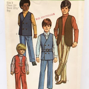 Uncut 1970&#39;s Simplicity 9336 Boys Size 3 Toddler Shirt Pants Reversible Vest Belt Suit Pattern