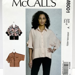 Uncut McCall&#39;s M 8001 Size Y XSM-SML-MED Blouse Pattern