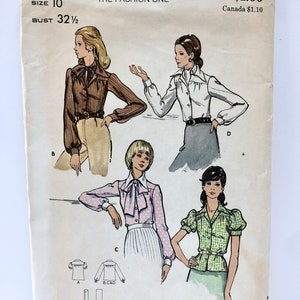 Uncut Vintage 1970&#39;s Butterick 6928 Size 10 Blouse Pattern Puffy Sleeves