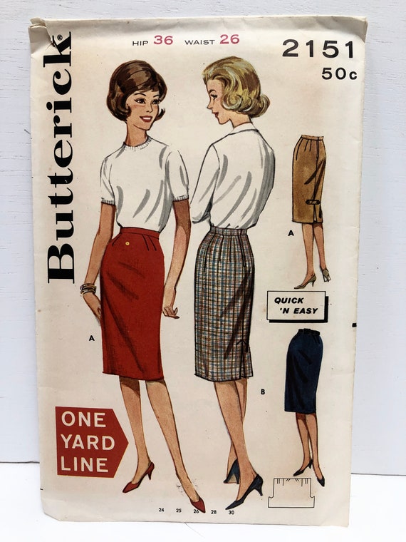 Vintage 1960's Butterick 2151 Pencil Skirt Pattern Size Waist 26