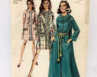 Vintage 1960's Simplicity 8458 Size 8-10 Small Long or Short Robe Pattern