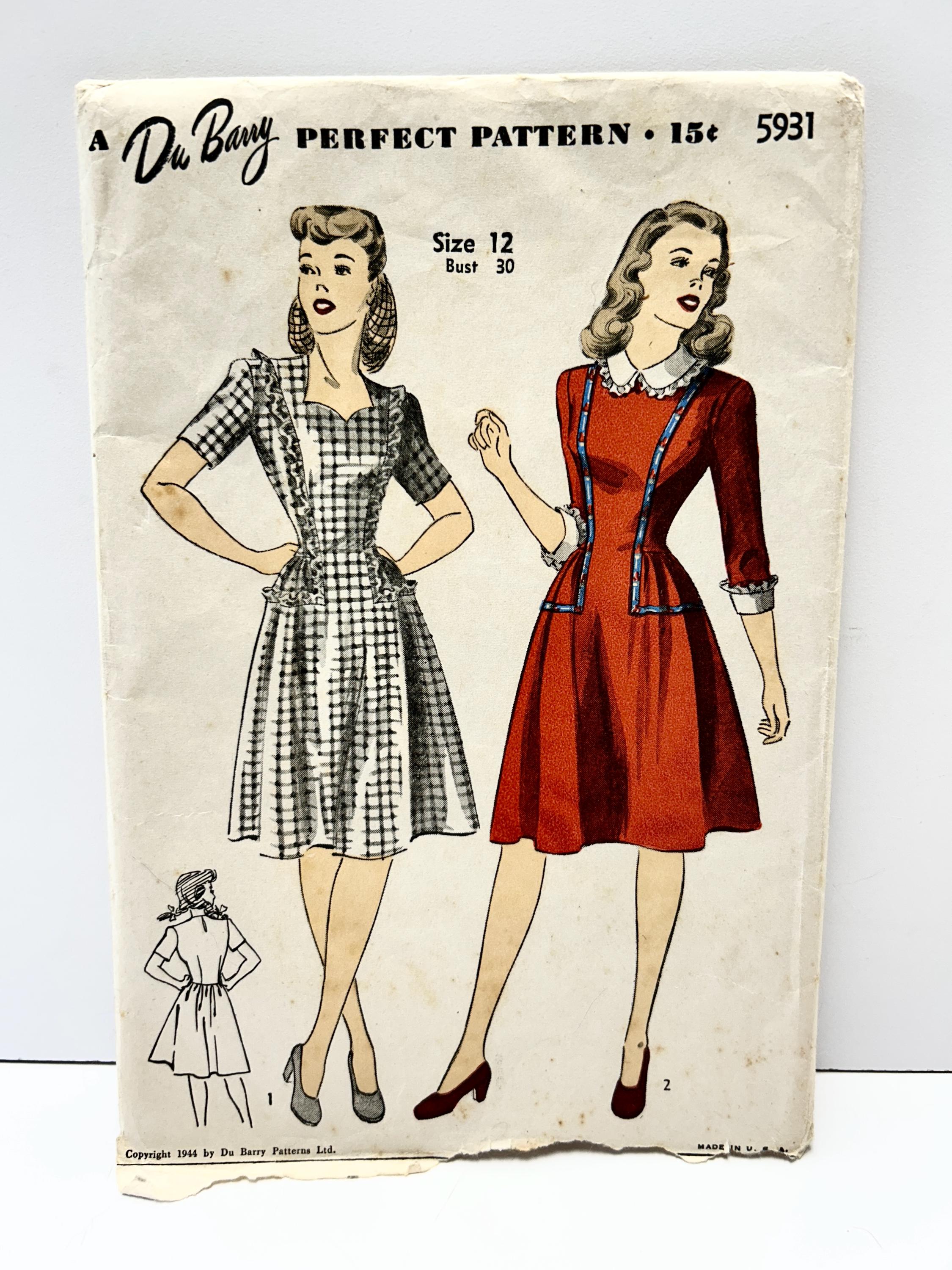 Uncut Vintage 1940's Dubarry Size 12 Dress Pattern Sweetheart