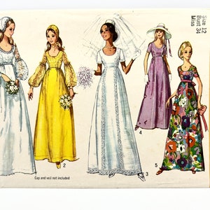 Uncut Vintage 1970&#39;s Simplicity 9260 Size 12 Bust 34 Wedding Gown Bridesmaid Dress Cap Pattern