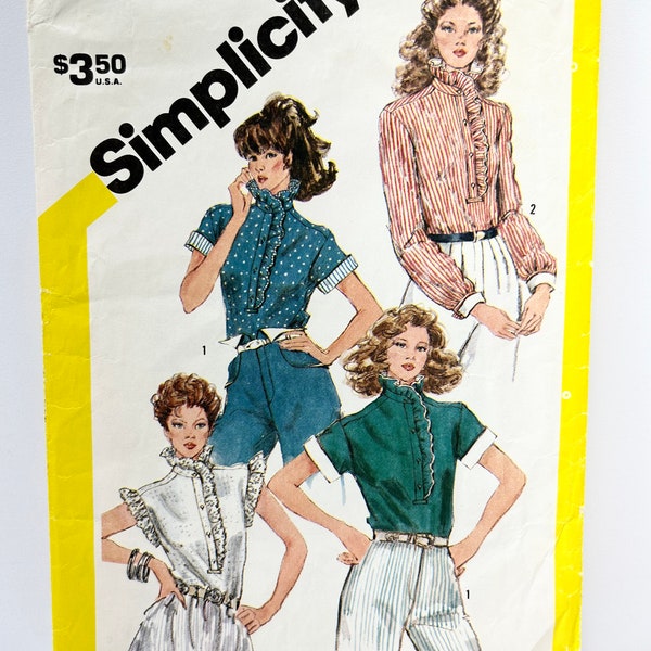 Vintage 1980's Simplicity 5848 Size 12 Cottagecore Blouse Pattern Ruffles Long or Short Sleeves or Sleeveless