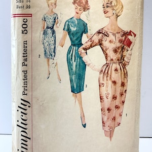 Vintage 1950er Jahre Einfachheit 2726 Größe 14 Büste 34 Kleid mit taillierten Mieder und schmalen Rock-Muster