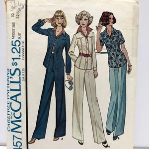 Vintage 1970&#39;s McCall&#39;s 4457 Size 10 Yoked Jacket and Wide Leg Pants Pattern