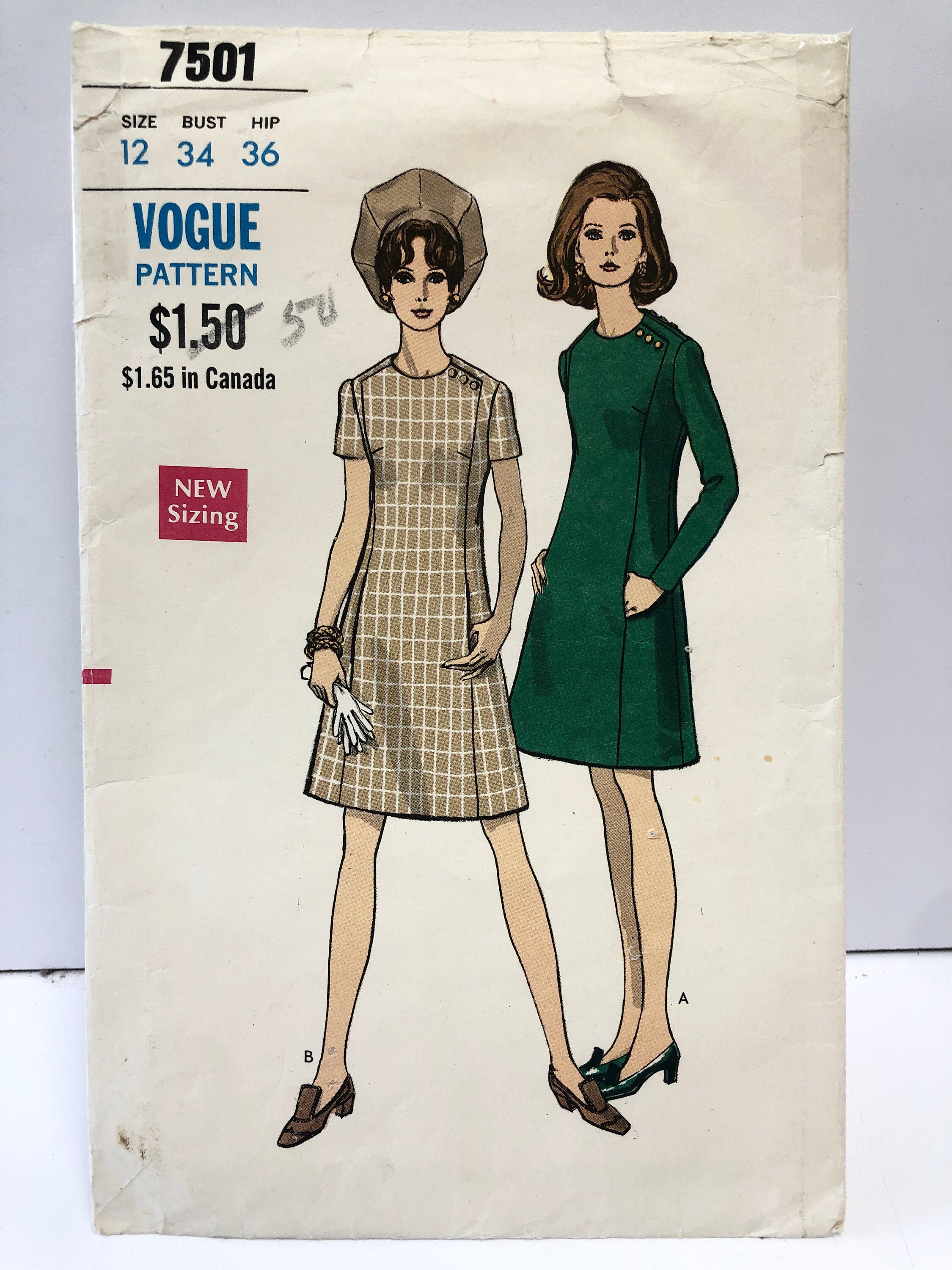Vintage 1960 S Vogue 7501 One Piece Dress Long Or Short Etsy