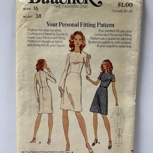 Partially Cut Vintage 1970's Butterick 3002 Size 16 Miss Petite Basic Fitting Sheet and Dress Pattern