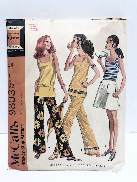 Vintage 1960's Mccall's Pants Bell Bottoms Top Skirt Size 14