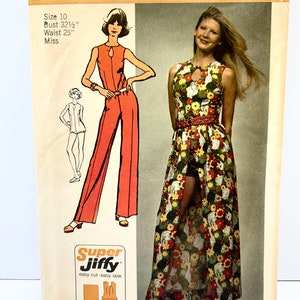 Vintage 1970&#39;s Super Jiffy Simplicity 5025 Size 10 Jumpsuit Romper Wrap Skirt Pattern