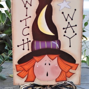 Witch Way Halloween Wood Yard Stake Outdoor Yard Halloween Sign Decoration image 1