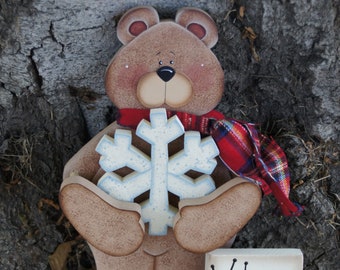 Jan - Snowflake and Scarf for Seasonal "Huggy" Bear  - Wood Welcome Shelf Sitter