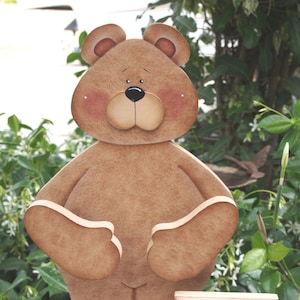 Seasonal "Huggy" Bear - Wood Welcome Shelf Sitter - Interchangeable Monthly