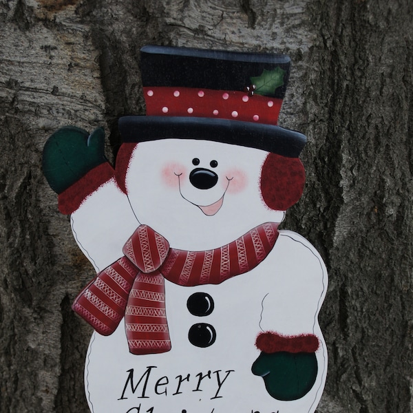 Christmas Snowman Outdoor Yard Stake - Wood Winter Sign Decoration - Door or Wall Hanging