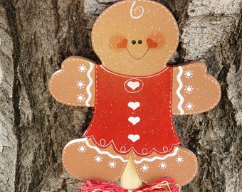 Gingerbread Girl Yard Stake - Christmas Decoration - Wood Welcome Sign