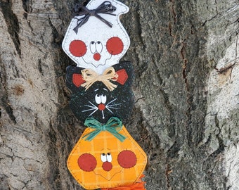 Ghost, Back Kitty, Pumpin Yard Art - Piquet de jardin - Décoration d'Halloween en bois pour l'extérieur