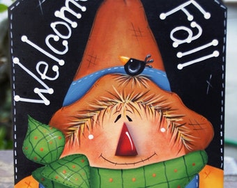 Fall Thanksgiving Scarecrow-  Welcome Wood Fall Sign Decoration - Door or Wall Hanging