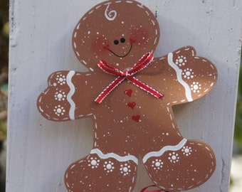 Gingerbread Boy Plant Stick - Wood Christmas Indoor or Outdoor Decoration
