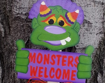 Halloween Monster Welcome Yard Stake - Wood Halloween Wood Yard Decoration