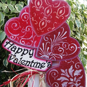 Happy Valentine's Yard Stick Wood Valentine Sign Valentine Heart Decoration image 1