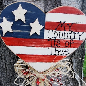 Patriotic Flag in Heart Shape - Wood Yard Stick - Sign - 4th of July Decoration