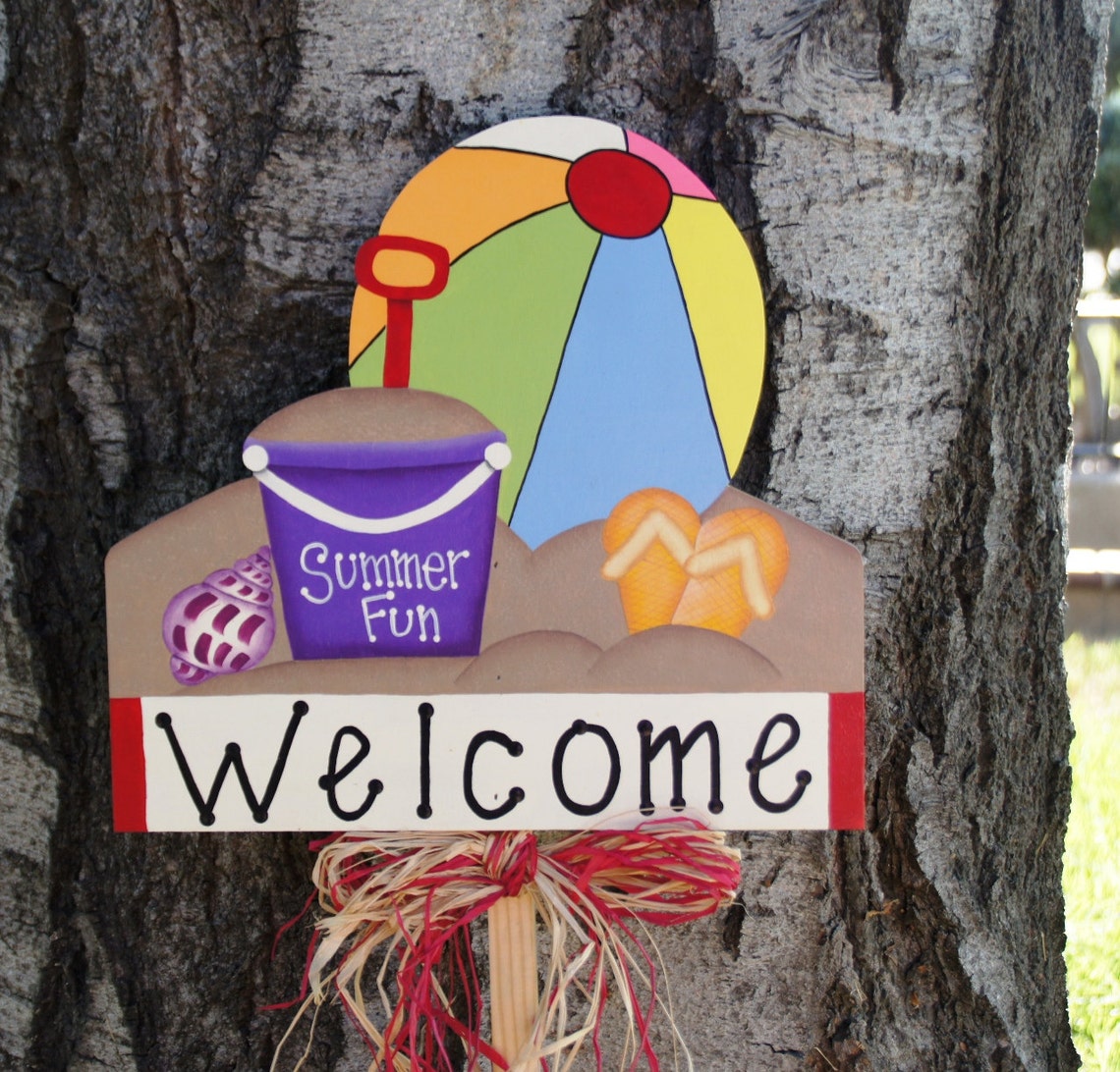 Summer Wood Yard Stake Beach Fun Outdoor Yard Art Etsy